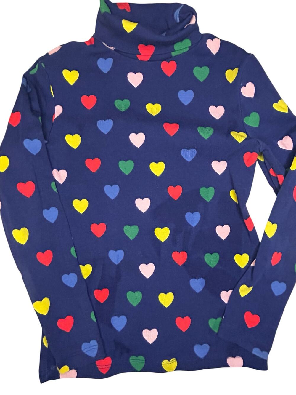 Mini boden navy blue heart turtle neck size 6/7